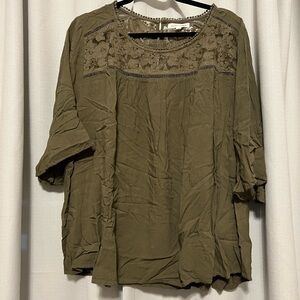 Honey Punch Olive Green Lace Detail Top